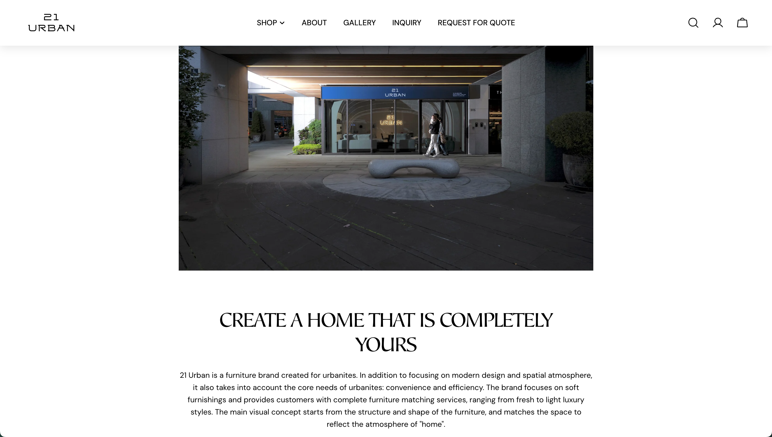Step 1: brand story page with showroom exterior